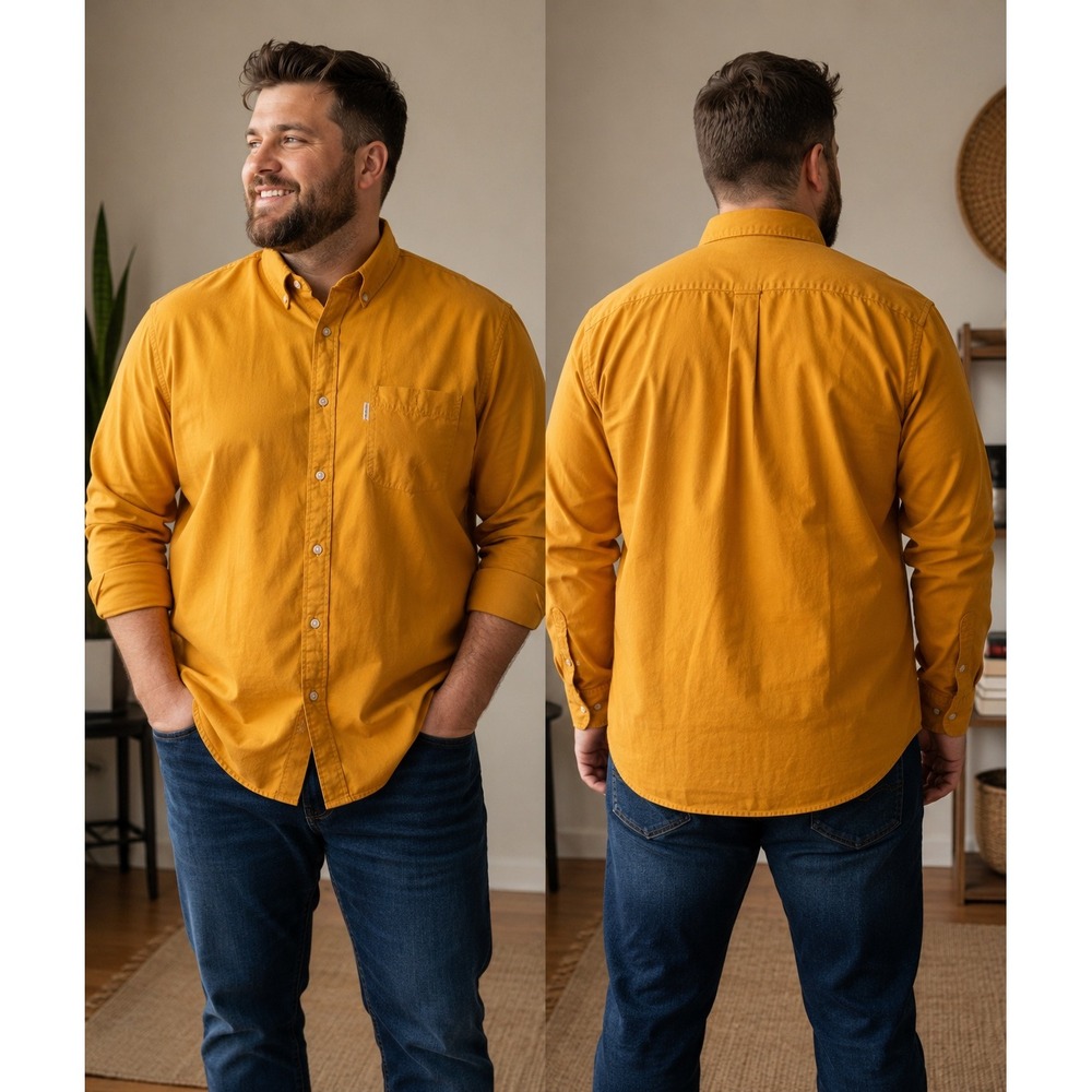 Beretta Mens XL Mustard Yellow Long Sleeve Button Down Cotton Hunting Shirt
